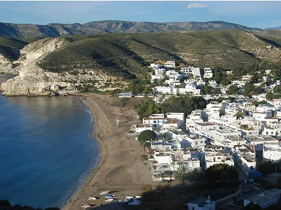 Agua Amarga from the Cargadero de Mineral headland Almeria province in Andalucia