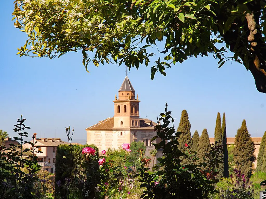 Generalife and Alhambra gardens view